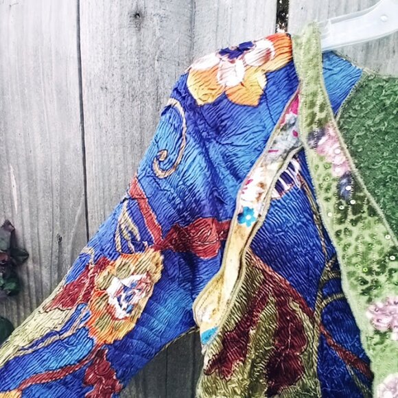 ALBERTO MAKALI Y2K VINTAGE ART TO WEAR COLOR BLOCK PRINT CRINKLE TOP SZ M BOHO - Picture 10 of 11